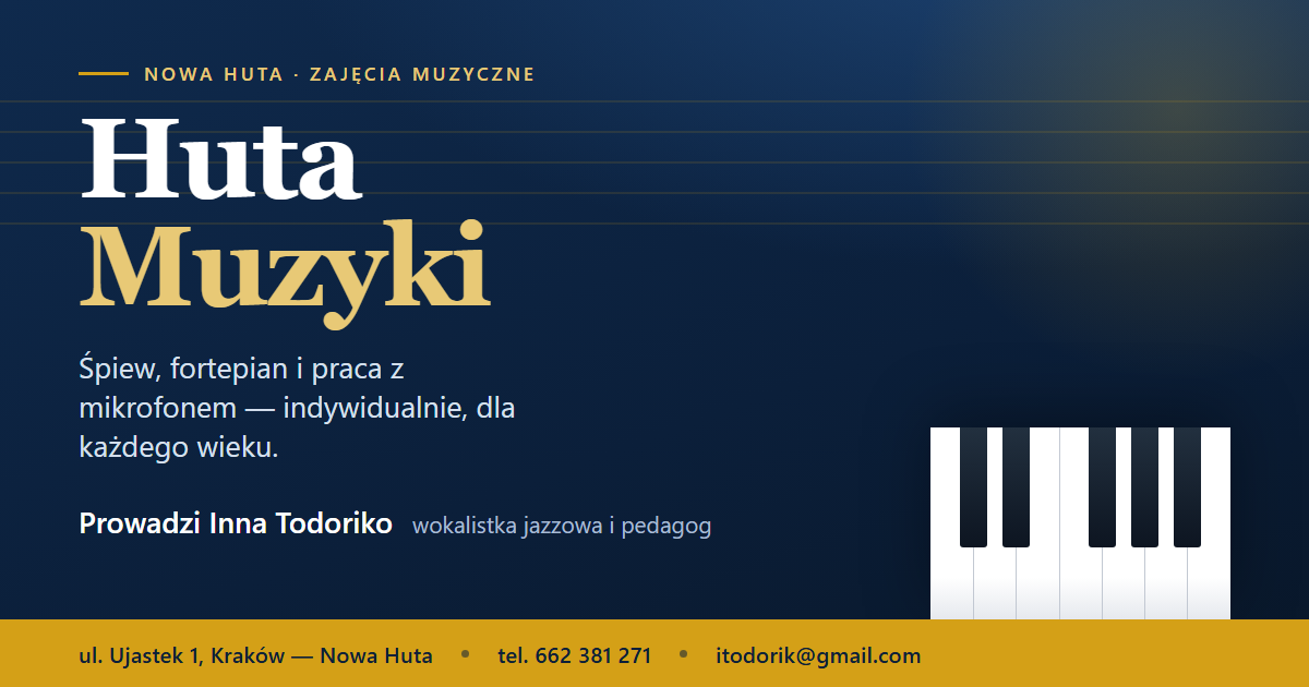Huta Muzyki — śpiew, fortepian i praca z mikrofonem, Nowa Huta, ul. Ujastek 1
